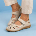 Orthopedic Leather Mary Jane Sandals - Perforated Design & Grip Sole