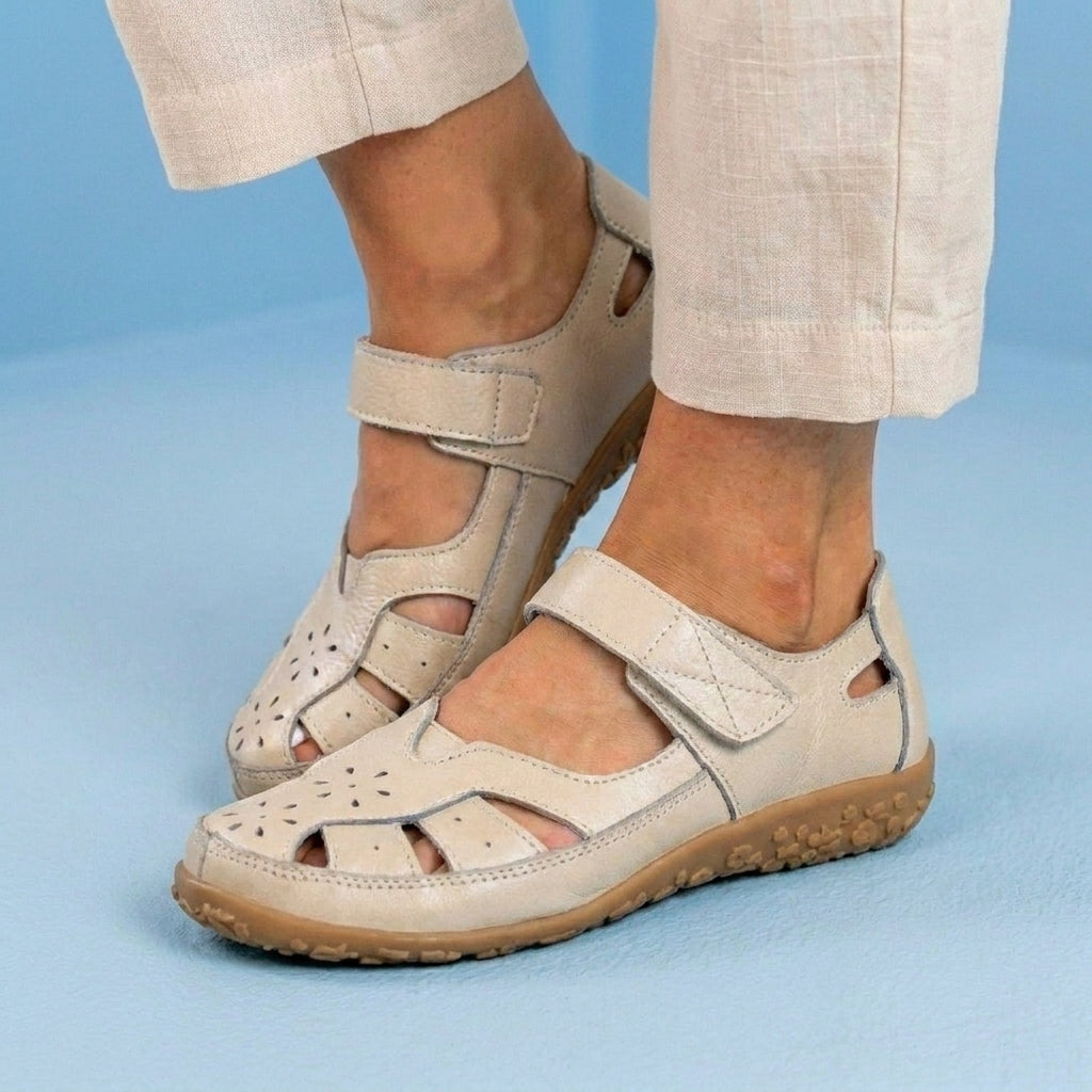 Orthopedic Leather Mary Jane Sandals - Perforated Design & Grip Sole