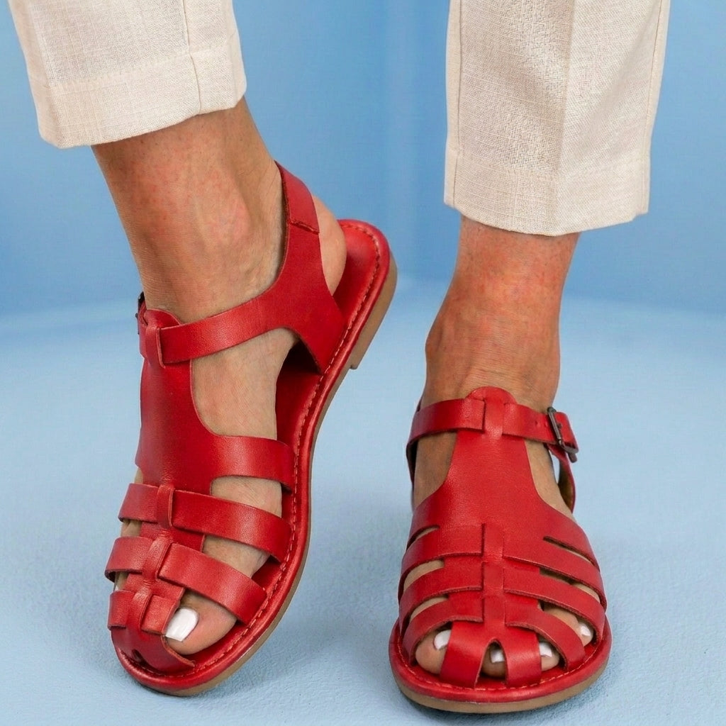 Orthopedic Leather Fisherman Sandals - Multi-Strap Buckle Closure
