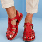 Orthopedic Leather Fisherman Sandals - Multi-Strap Buckle Closure