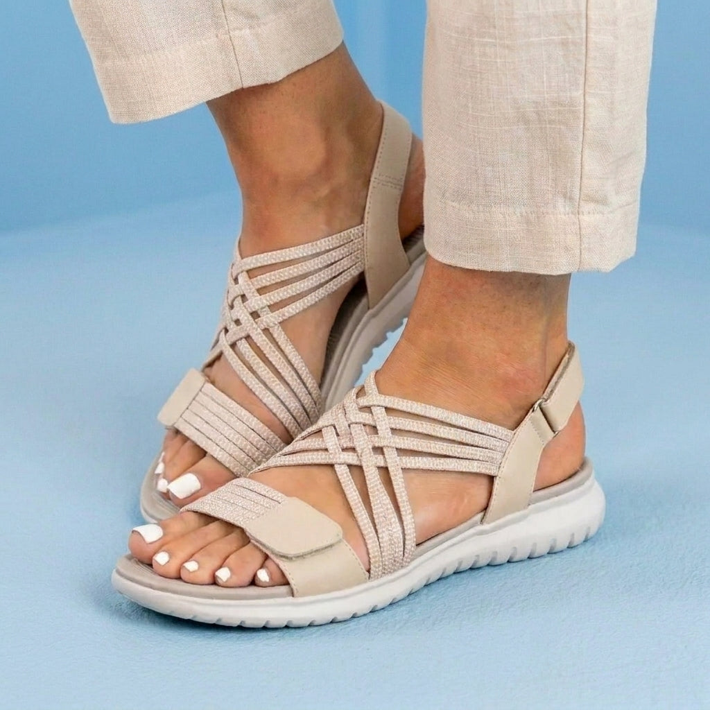 Orthopedic Mixed-Material Sandals - Crossover Straps & Dual-Tone Design