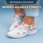 Orthopedic Knit Slip-On Sneakers - Butterfly & Floral Print & Crystal Embellishments