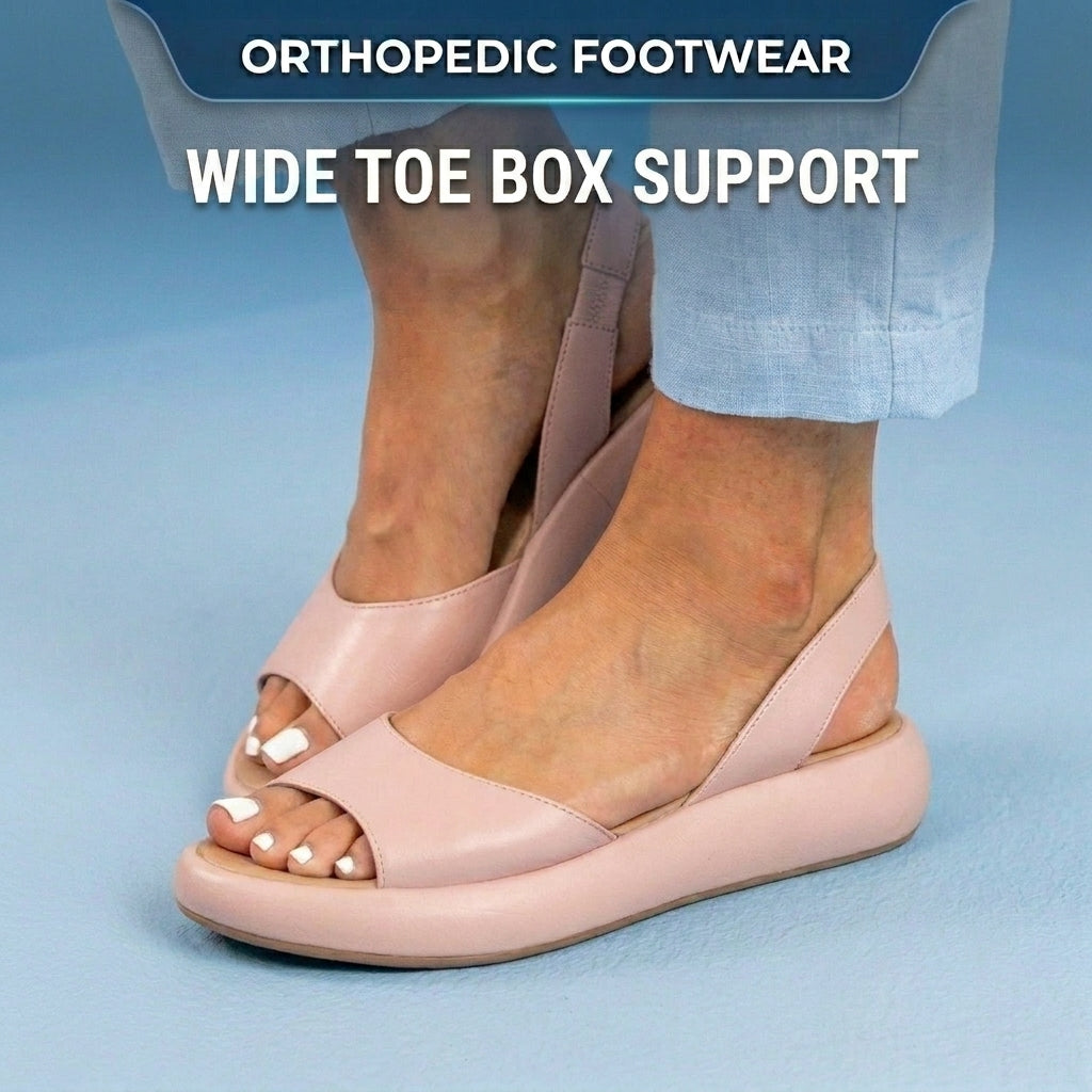 Orthopedic Leather Platform Sandals - Slingback Peep-Toe