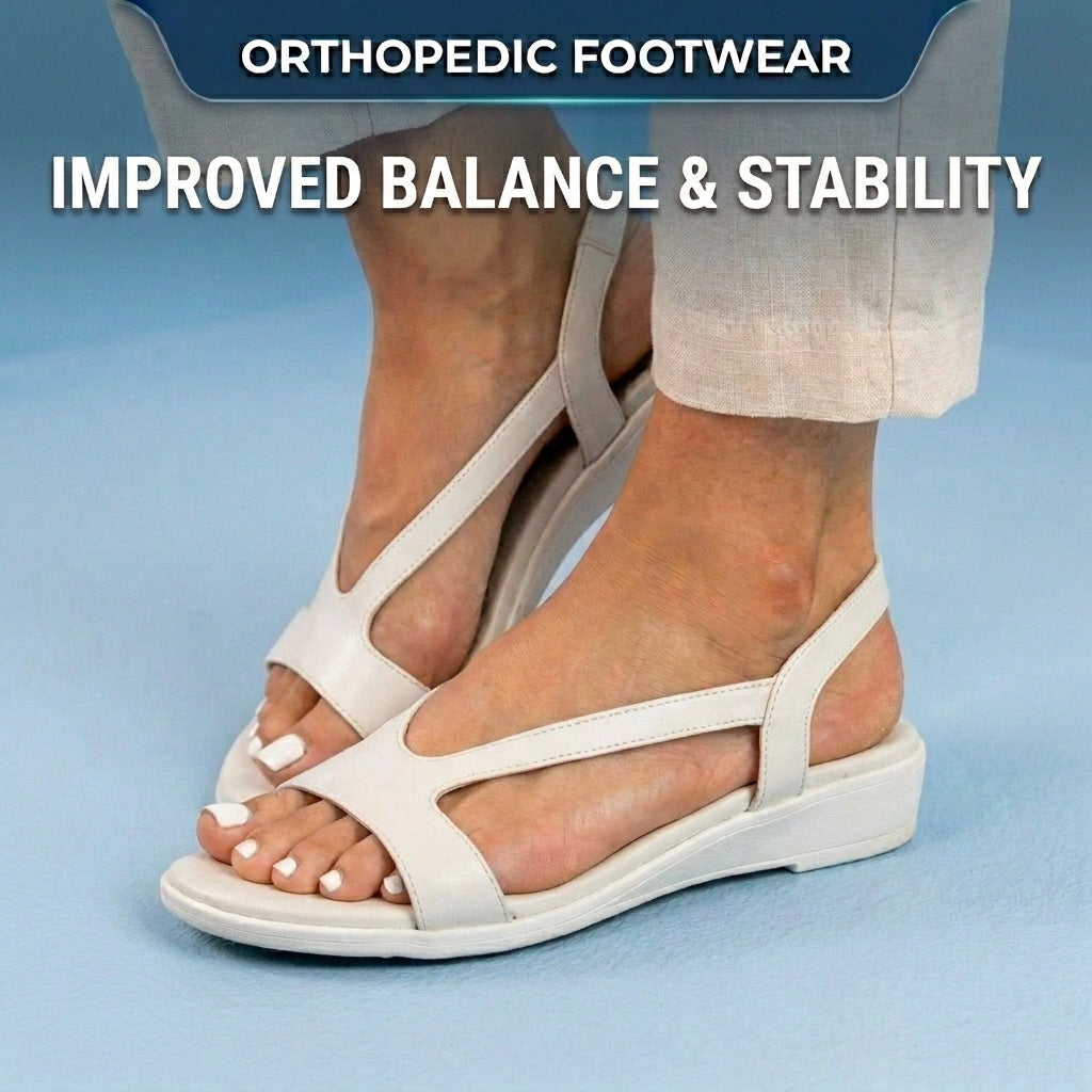 Orthopedic Leather Low-Heel Sandals - Geometric Cutout Strap