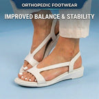 Orthopedic Leather Low-Heel Sandals - Geometric Cutout Strap