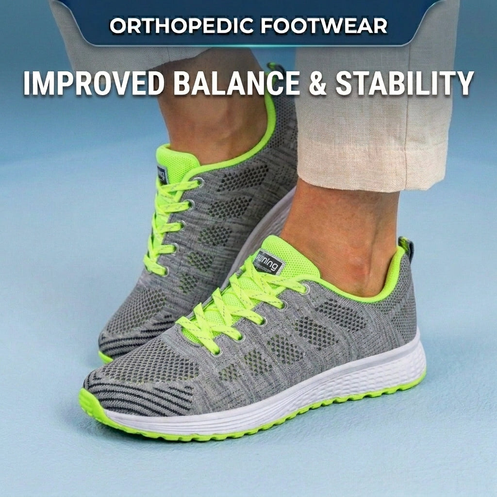 Orthopedic Mesh Running Sneakers - Breathable Knit Pattern & Contrast Trim