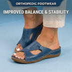 Orthopedic Leather Crossover Slide Sandals - Contrast Stitching Detail