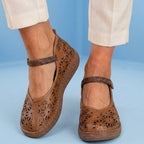 Orthopedic Leather Laser-Cut Flats - Braided Ankle Strap