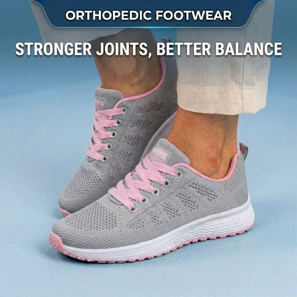 Orthopedic Mesh Running Sneakers - Breathable Knit Pattern & Contrast Trim