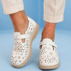 Orthopedic Leather Perforated Mary Janes - Floral Cutout T-Strap