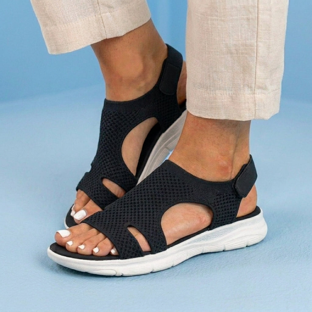 Orthopedic Knit Platform Sandals - Cutout Design & Slingback Strap