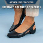 Orthopedic Leather V-Cut Block Heel Pumps - Topstitch Detail