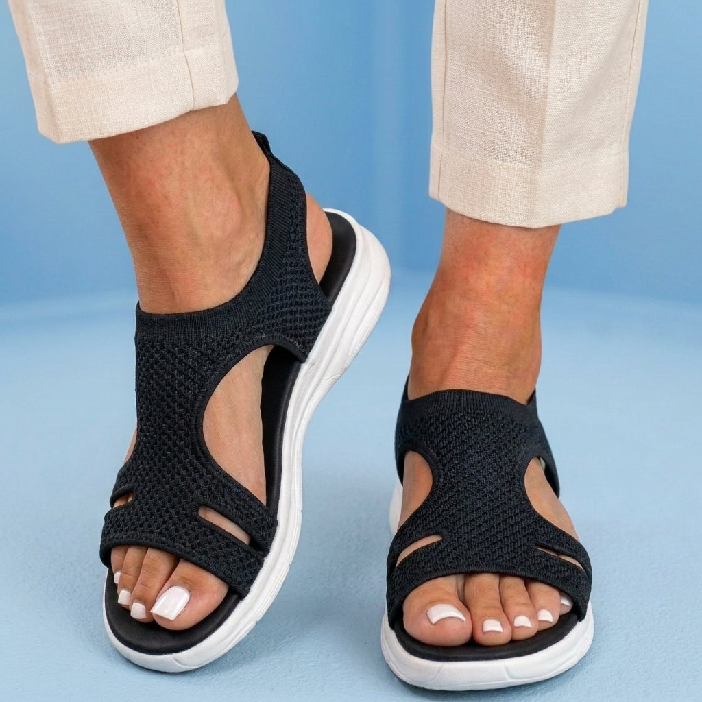 Orthopedic Knit Platform Sandals - Cutout Design & Slingback Strap