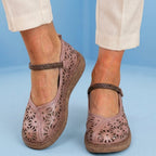 Orthopedic Leather Laser-Cut Flats - Braided Ankle Strap