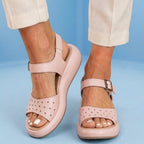 Orthopedic Leather Perforated Sandals – Adjustable Ankle Strap