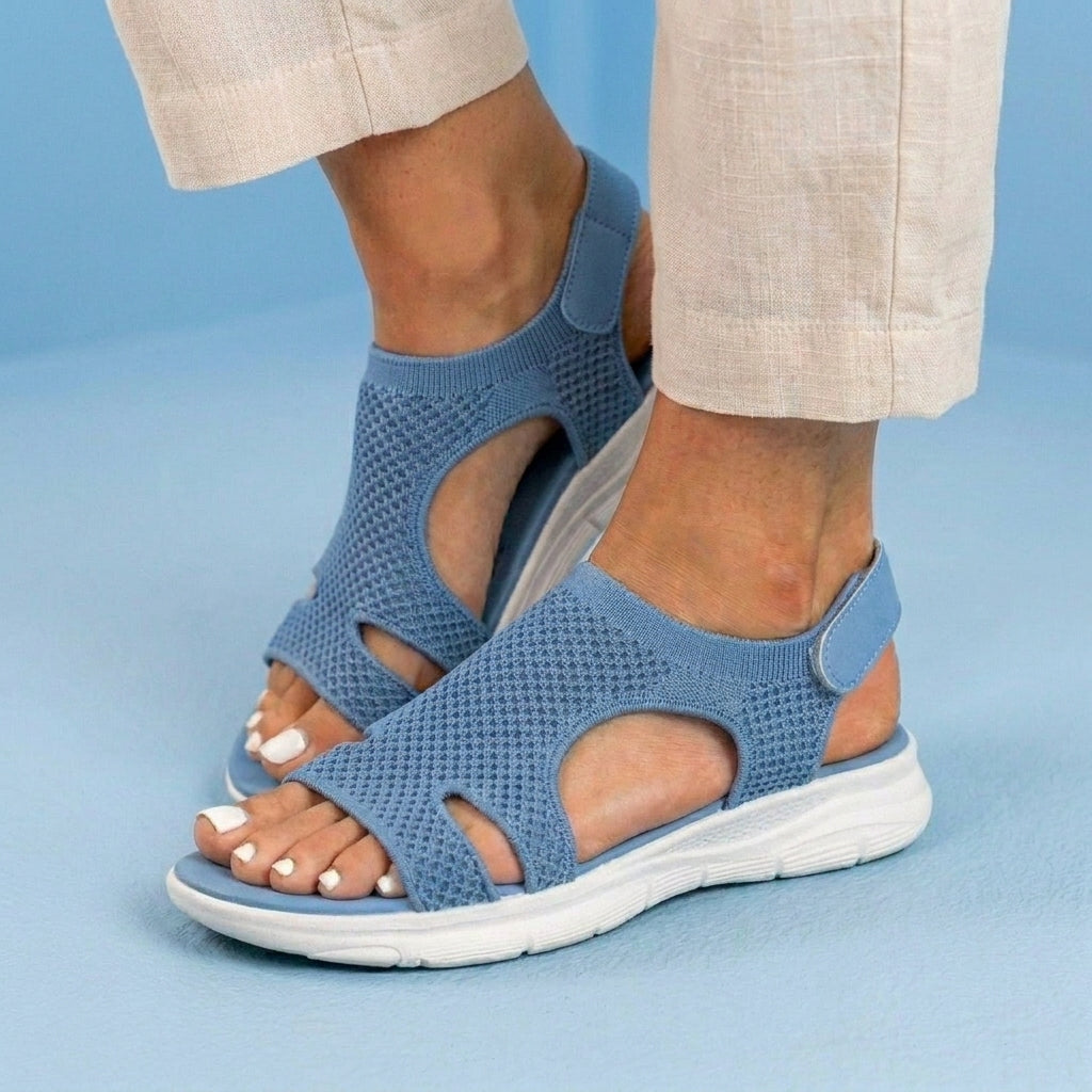 Orthopedic Knit Platform Sandals - Cutout Design & Slingback Strap