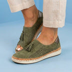 Orthopedic Leather Slip-On Sneakers - Tassel & Perforated Detail