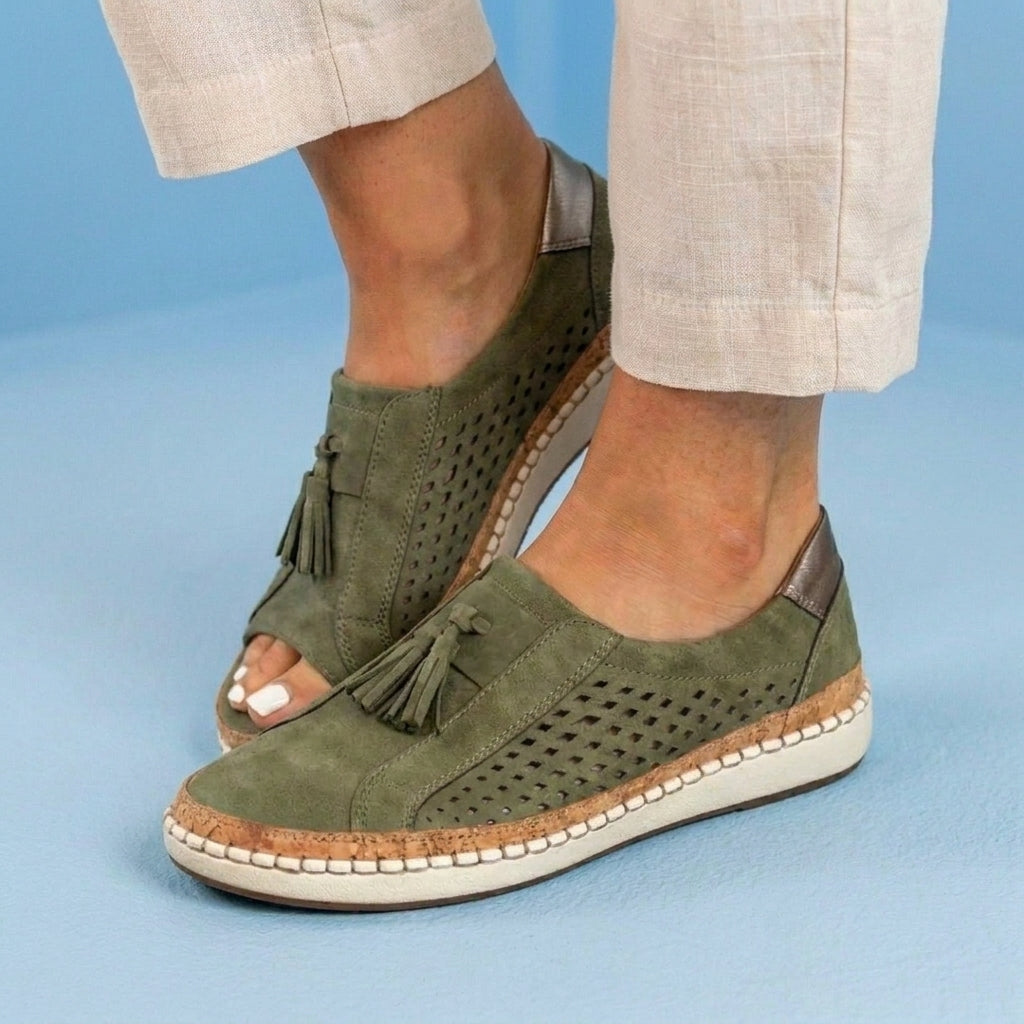 Orthopedic Leather Slip-On Sneakers - Tassel & Perforated Detail