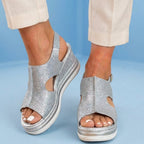 Orthopedic Platform Wedge Sandals - Espadrille Trim & Buckle Strap