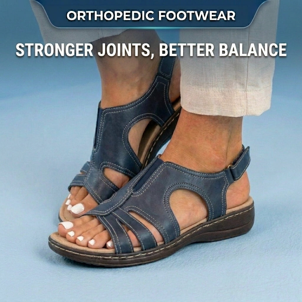 Orthopedic Leather Wave Cutout Sandals - Curved Contour Design