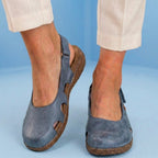 Orthopedic Leather Peep-Toe Flats - Side Cutout Detail