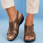 Orthopedic Leather Wave Cutout Sandals - Curved Contour Design