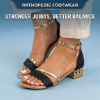 Orthopedic Glitter Ankle Strap Sandals - Metallic Accent & Studded Low Heel