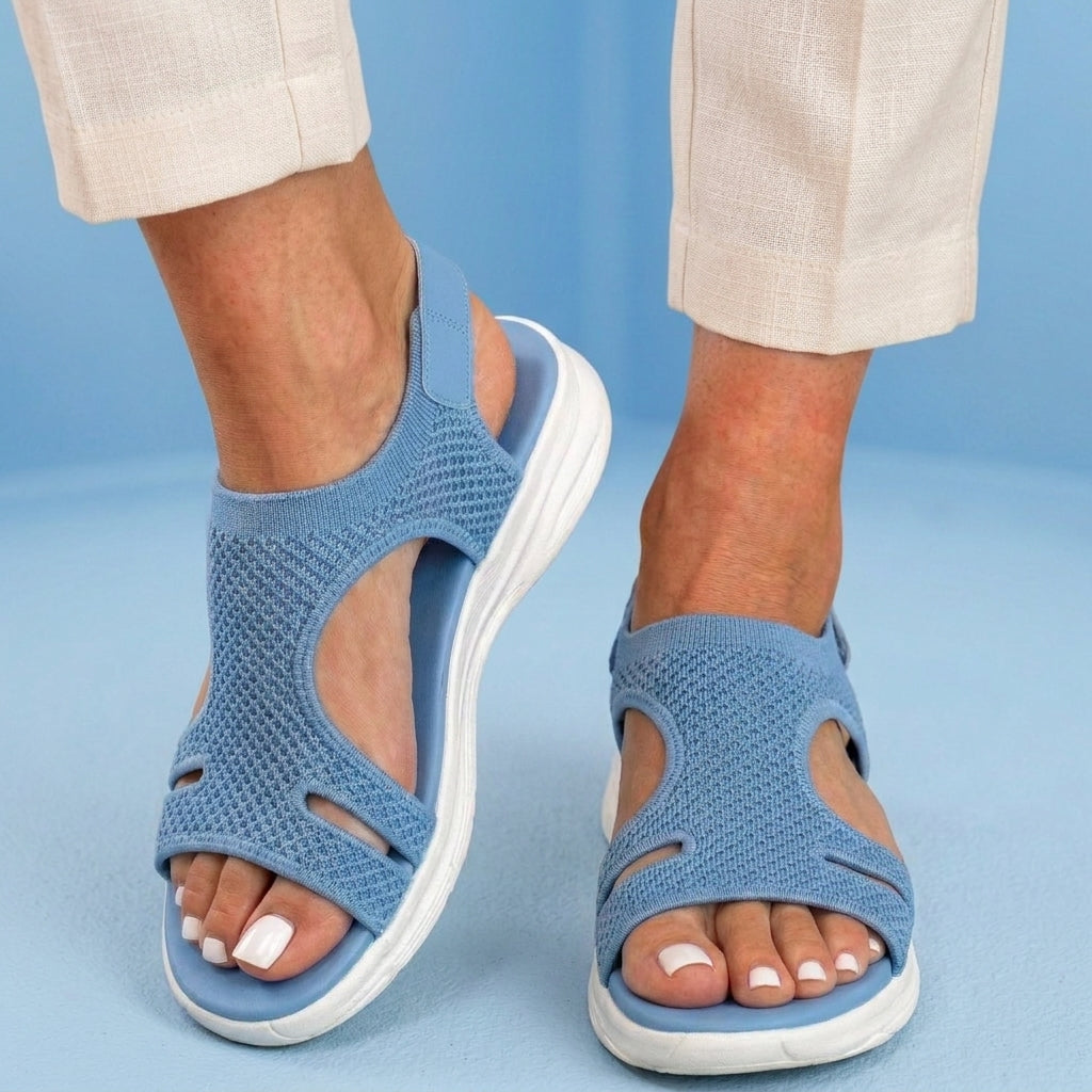Orthopedic Knit Platform Sandals - Cutout Design & Slingback Strap