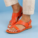 Orthopedic Leather Cutout Slide Sandals - Asymmetric Open Toe Design