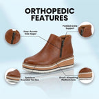 Orthopedic Leather Platform Ankle Boots - Side Zip Wedge