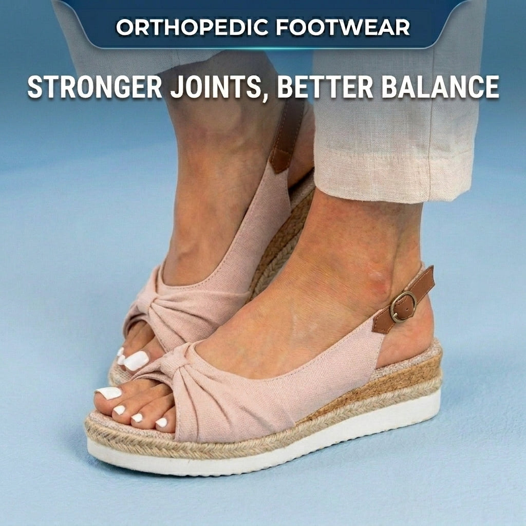 Orthopedic Knot-Front Espadrille Wedge Sandals - Ankle Buckle Strap