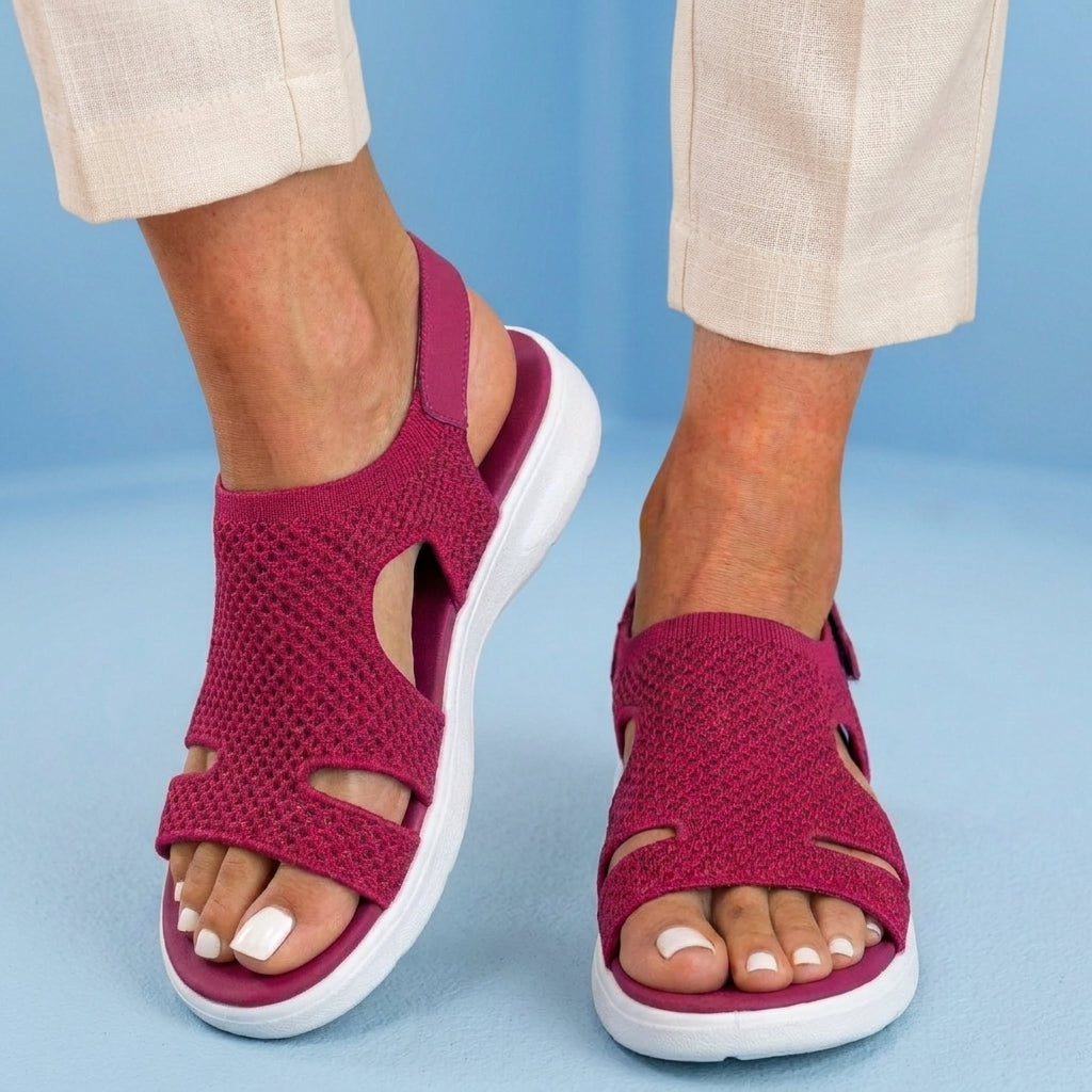 Orthopedic Knit Platform Sandals - Cutout Design & Slingback Strap