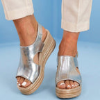 Orthopedic Metallic Croc Platform Sandals - Espadrille Wedge & Studded Trim