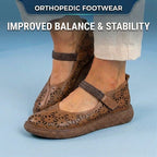 Orthopedic Leather Laser-Cut Flats - Braided Ankle Strap