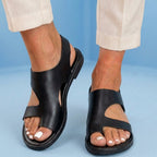 Orthopedic Leather Cutout Slide Sandals - Asymmetric Open Toe Design