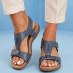 Orthopedic Leather Ankle-Strap Sandals - Contoured T-Bar Cork Footbed