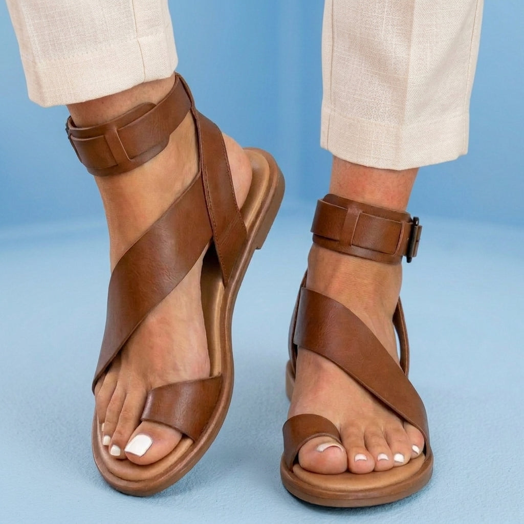 Orthopedic Suede Ankle-Wrap Gladiator Sandals - Wide Buckle Strap