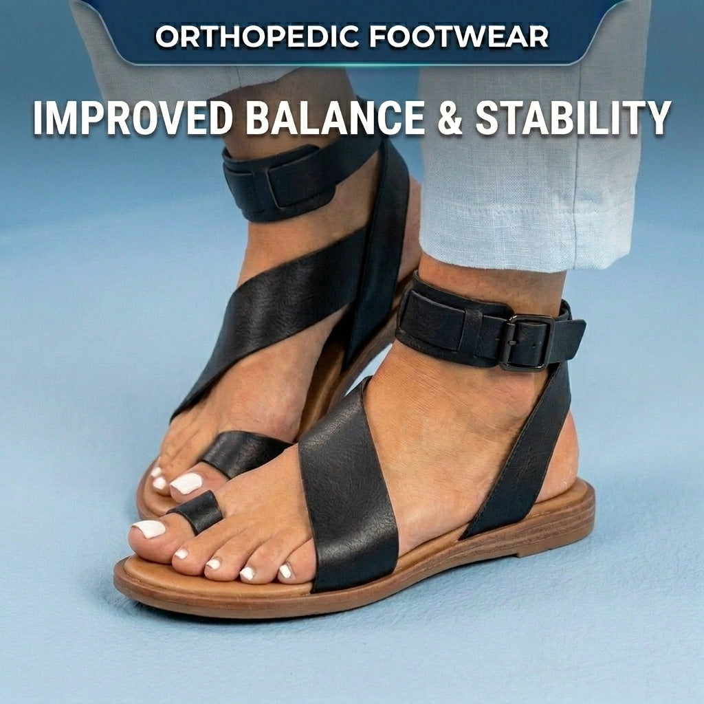Orthopedic Suede Ankle-Wrap Gladiator Sandals - Wide Buckle Strap