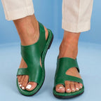 Orthopedic Leather Cutout Slide Sandals - Asymmetric Open Toe Design