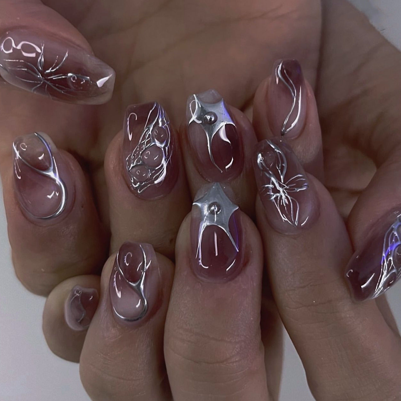 Natural Designer Nail Set 10 Pieces