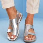 Orthopedic Leather Cutout Slide Sandals - Asymmetric Open Toe Design