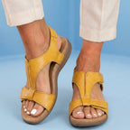 Orthopedic Leather Ankle-Strap Sandals - Contoured T-Bar Cork Footbed