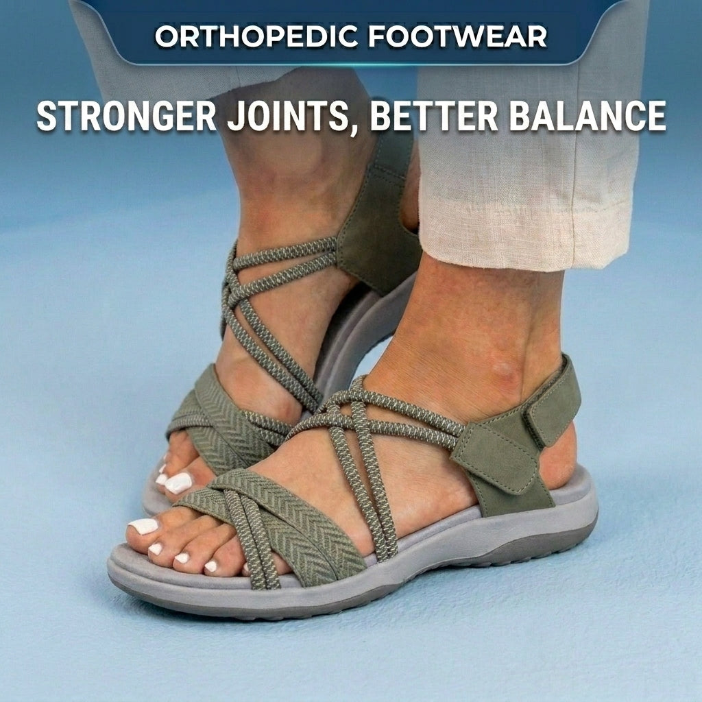Orthopedic Woven Sandals - Braided Strappy Design & Textured Multi-Band Support