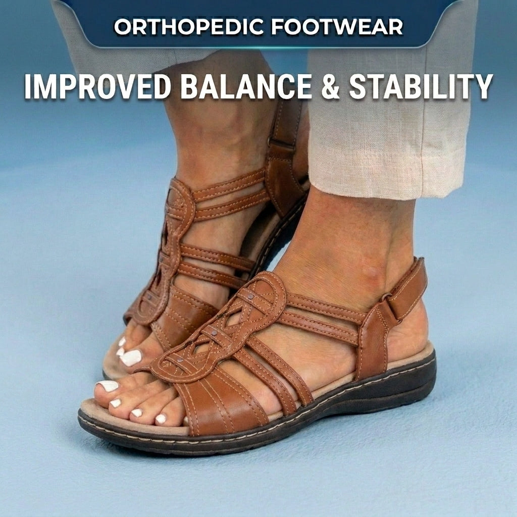 Orthopedic Leather Gladiator Slide Sandals - Celtic Knot & Studded Design