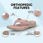 Orthopedic Leather Flip Flops - Thong Style Design & Gold Accent Hardware