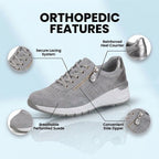 Orthopedic Suede Platform Sneakers - Perforated Design & Metallic Heel Counter