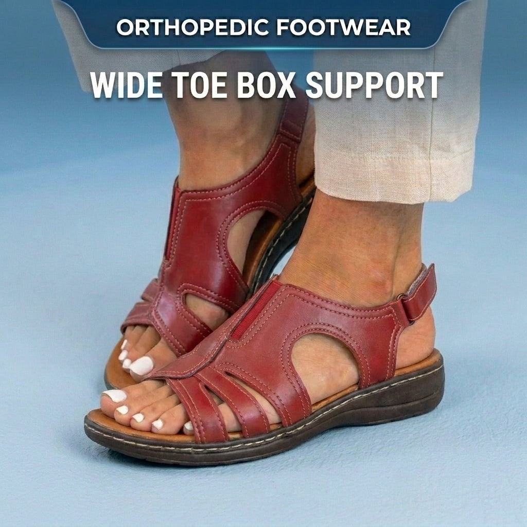 Orthopedic Leather Wave Cutout Sandals - Curved Contour Design