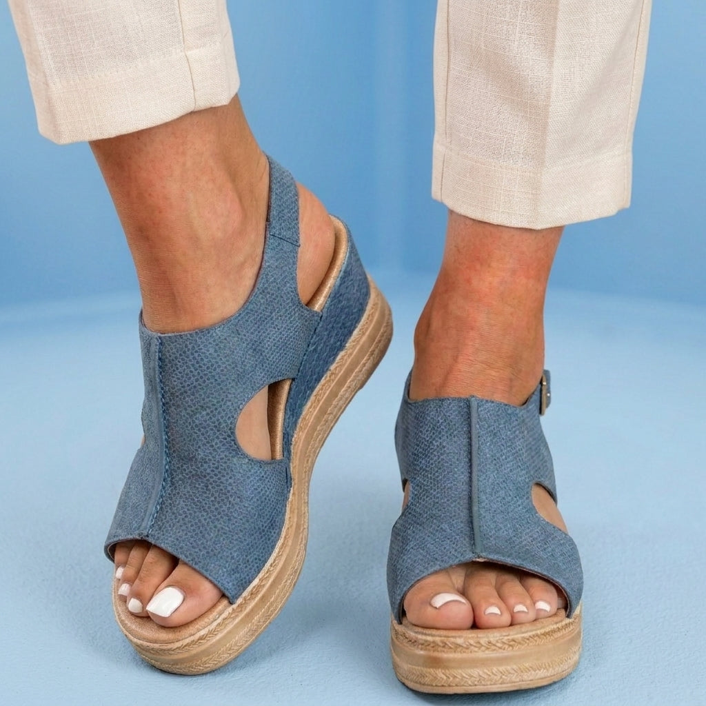 Orthopedic Platform Wedge Sandals - Espadrille Trim & Buckle Strap