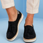 Orthopedic Leather Slip-On Sneakers - Tassel & Perforated Detail