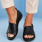 Orthopedic Leather Peep-Toe Wedge Slides - Wide Strap Design